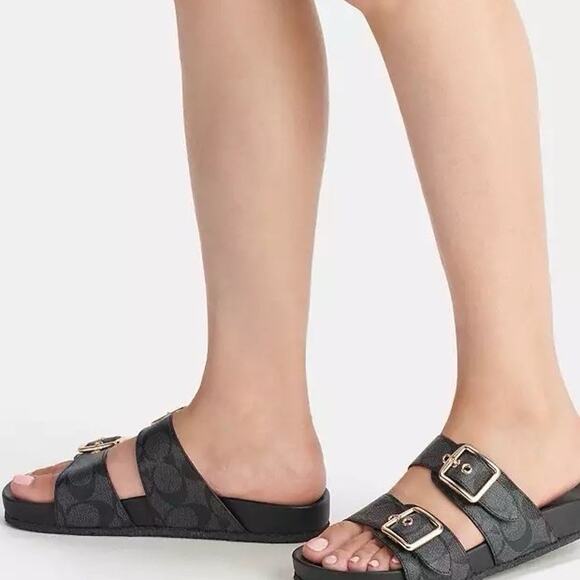 NEW COACH Allanah Slide Sandal In Signature Canvas Women's Black CK412 us 10 - Picture 10 of 10